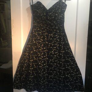 Betsy Johnson Strapless Dress  - Black w/ Off White Applique